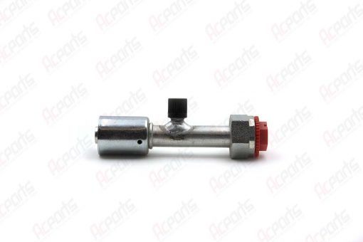 AC Fitting Aluminum Beadlock Straioght Female Tube-O 1 x 14 With 1/4" Service Port to #10 1/2" Hose BL2103-1 (1311224)