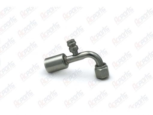 AC Fitting Steel Beadlock (Step-Up) #8 90 Degree Female O-Ring (FOR) With R134a Charge Port to #10 1/2" Hose SB1326-3 (1331209)